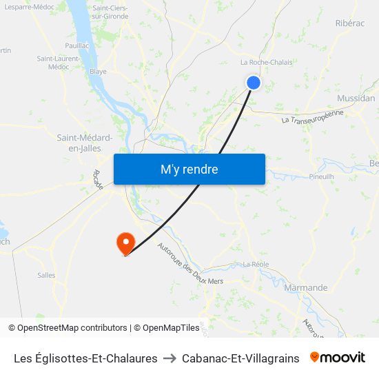 Les Églisottes-Et-Chalaures to Cabanac-Et-Villagrains map