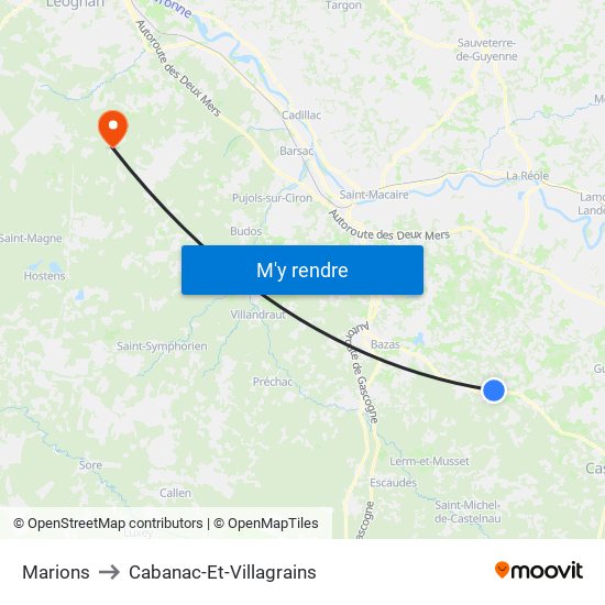 Marions to Cabanac-Et-Villagrains map