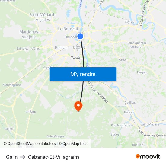 Galin to Cabanac-Et-Villagrains map