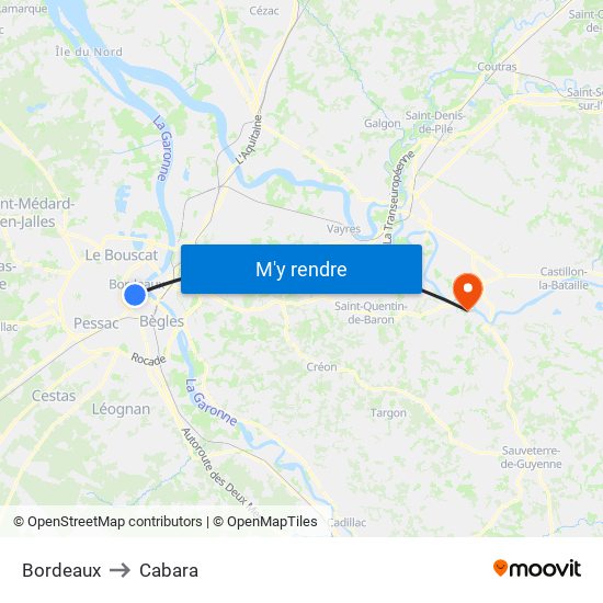 Bordeaux to Cabara map