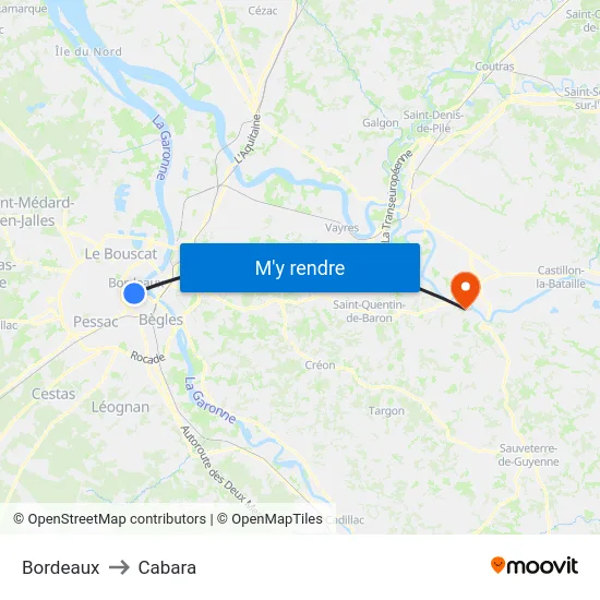 Bordeaux to Cabara map