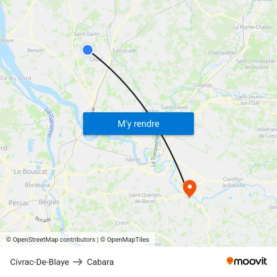 Civrac-De-Blaye to Cabara map