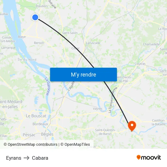 Eyrans to Cabara map
