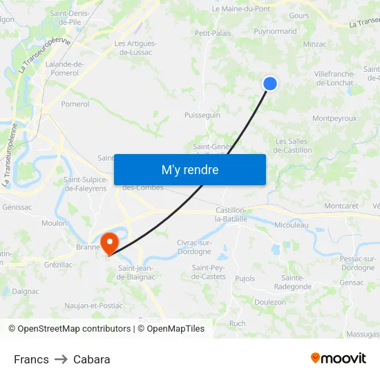 Francs to Cabara map