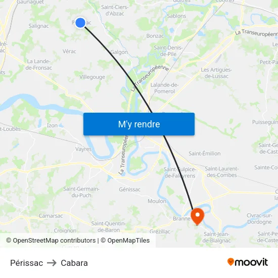 Périssac to Cabara map