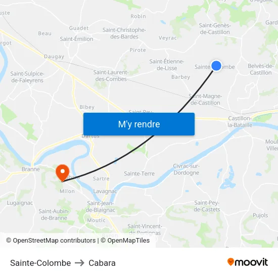 Sainte-Colombe to Cabara map