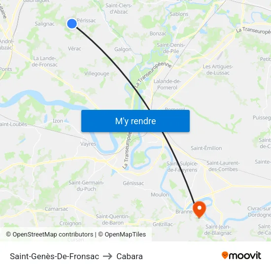 Saint-Genès-De-Fronsac to Cabara map