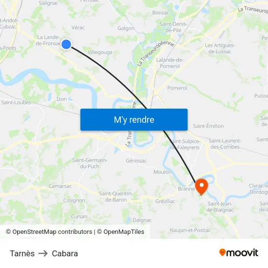 Tarnès to Cabara map