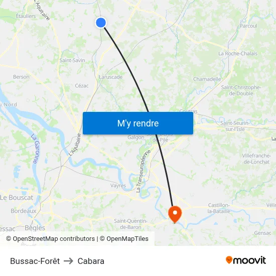 Bussac-Forêt to Cabara map