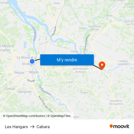 Les Hangars to Cabara map