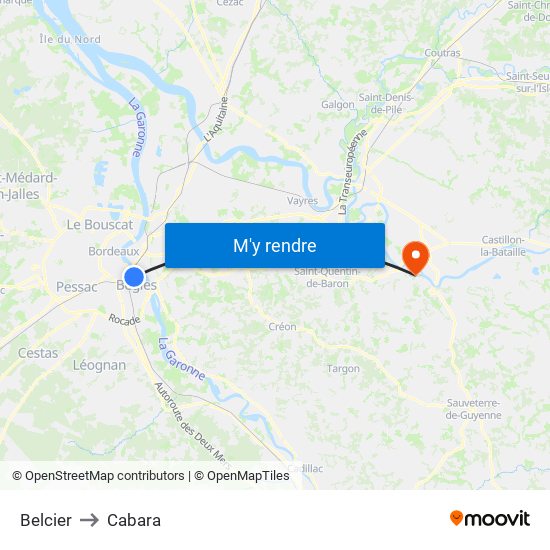 Belcier to Cabara map