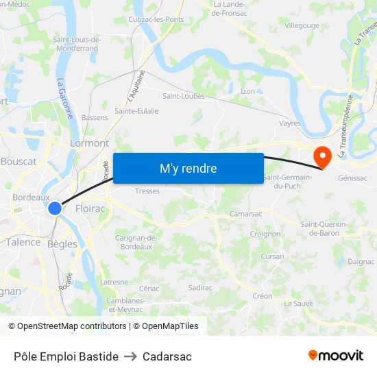 Pôle Emploi Bastide to Cadarsac map
