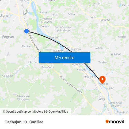 Cadaujac to Cadillac map