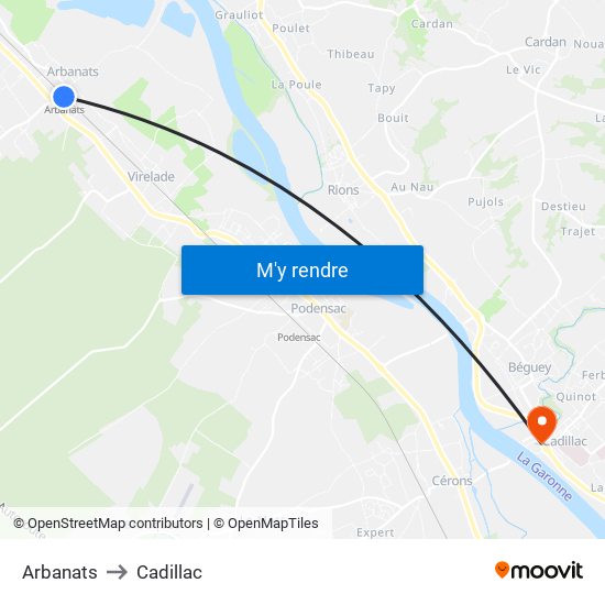Arbanats to Cadillac map