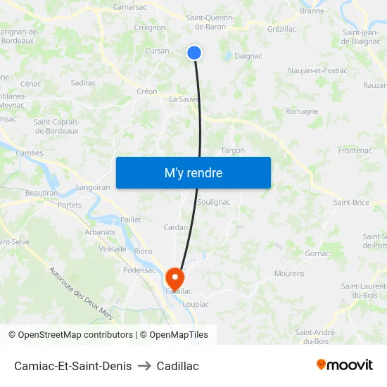 Camiac-Et-Saint-Denis to Cadillac map