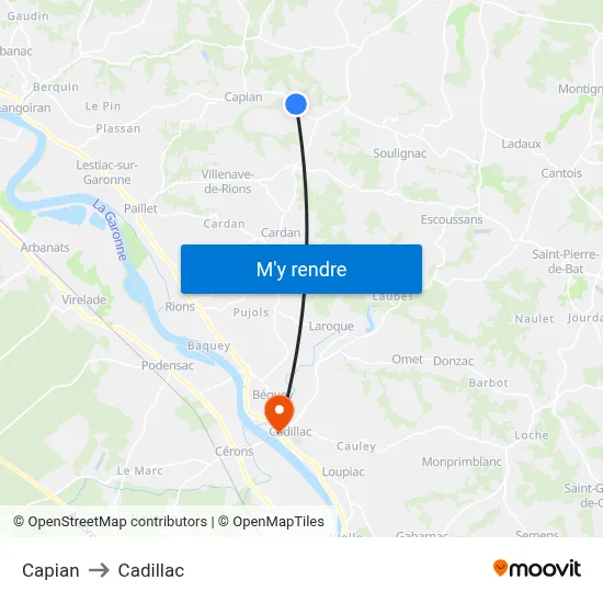 Capian to Cadillac map