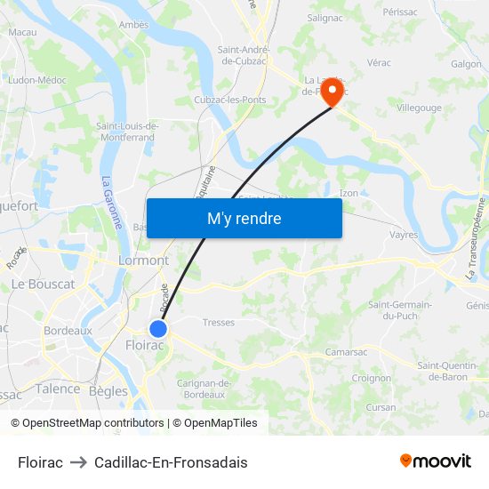 Floirac to Cadillac-En-Fronsadais map