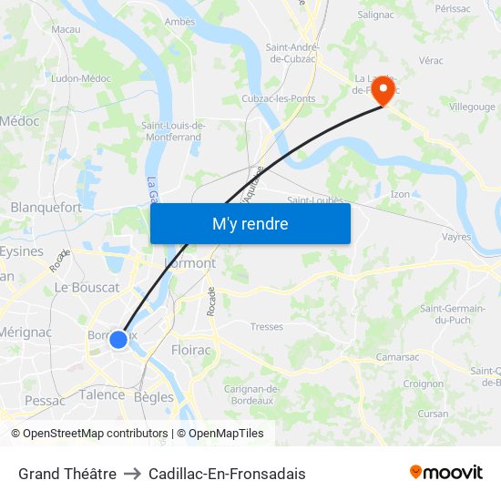 Grand Théâtre to Cadillac-En-Fronsadais map