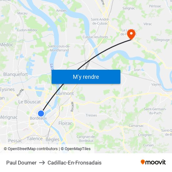 Paul Doumer to Cadillac-En-Fronsadais map