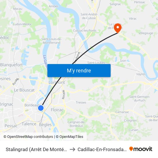 Stalingrad (Arrêt De Montée) to Cadillac-En-Fronsadais map