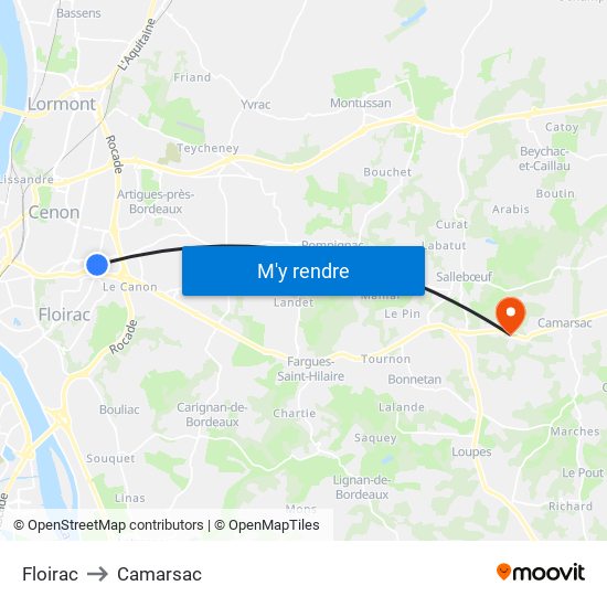 Floirac to Camarsac map