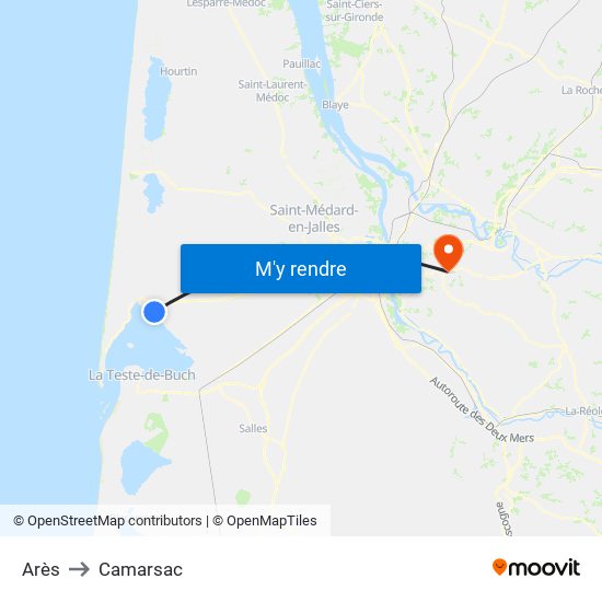 Arès to Camarsac map