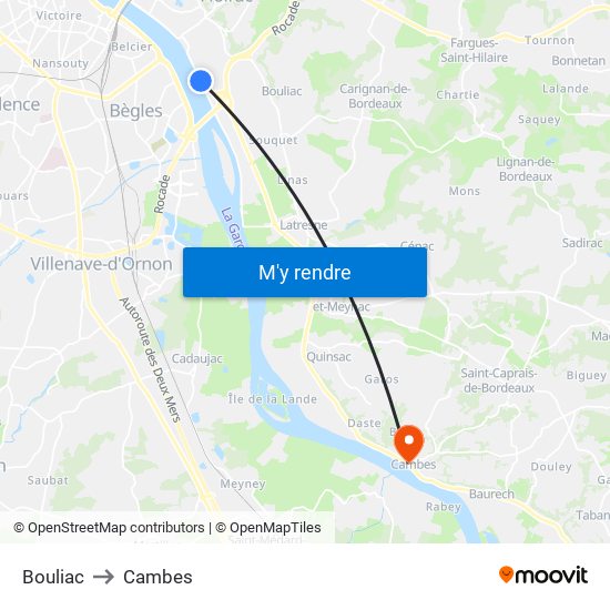 Bouliac to Cambes map