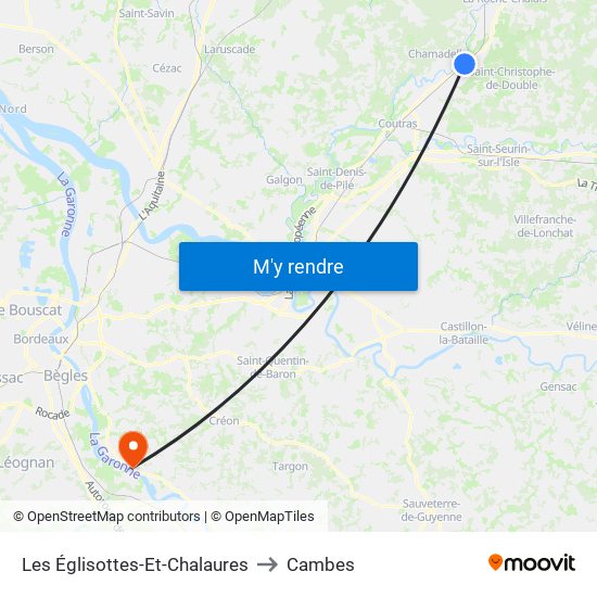 Les Églisottes-Et-Chalaures to Cambes map