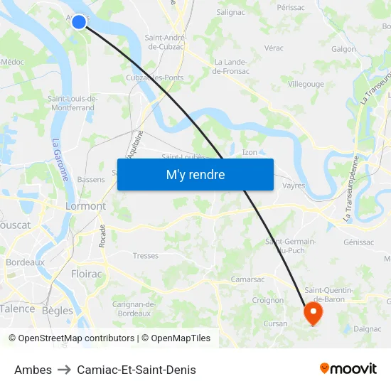 Ambes to Camiac-Et-Saint-Denis map