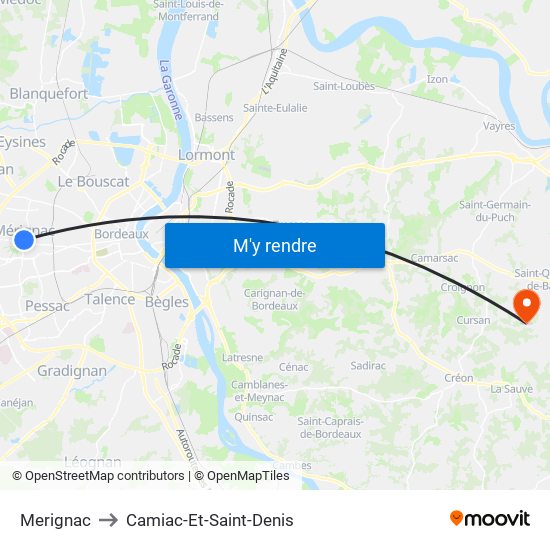 Merignac to Camiac-Et-Saint-Denis map