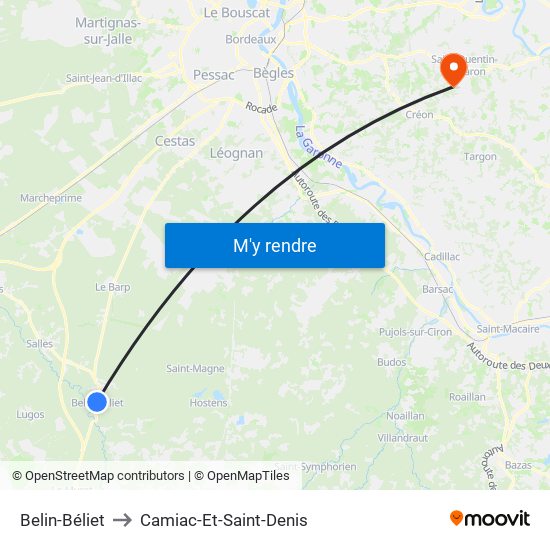 Belin-Béliet to Camiac-Et-Saint-Denis map