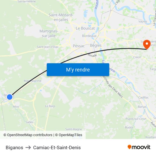 Biganos to Camiac-Et-Saint-Denis map