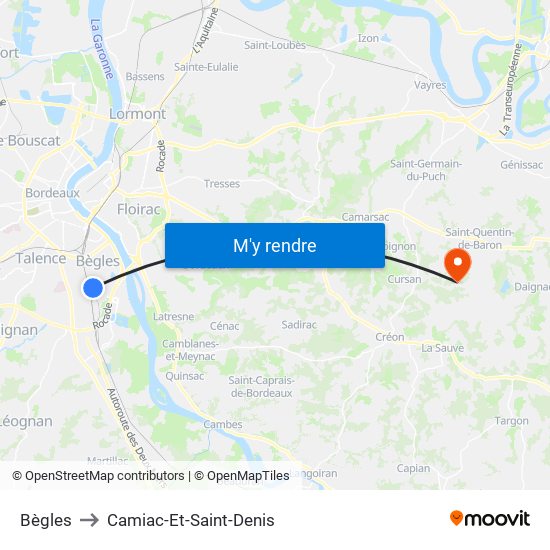 Bègles to Camiac-Et-Saint-Denis map