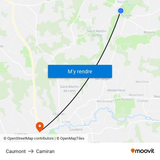 Caumont to Camiran map