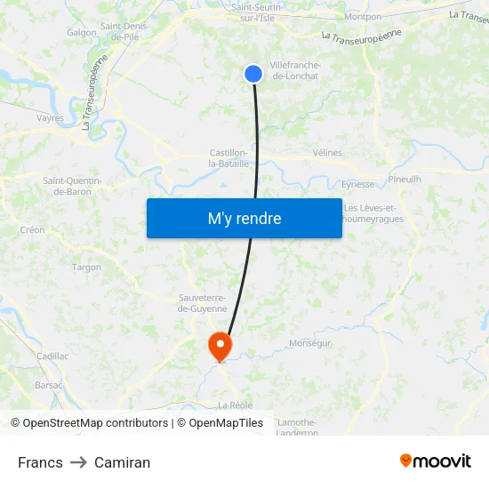 Francs to Camiran map