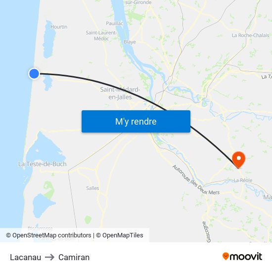 Lacanau to Camiran map