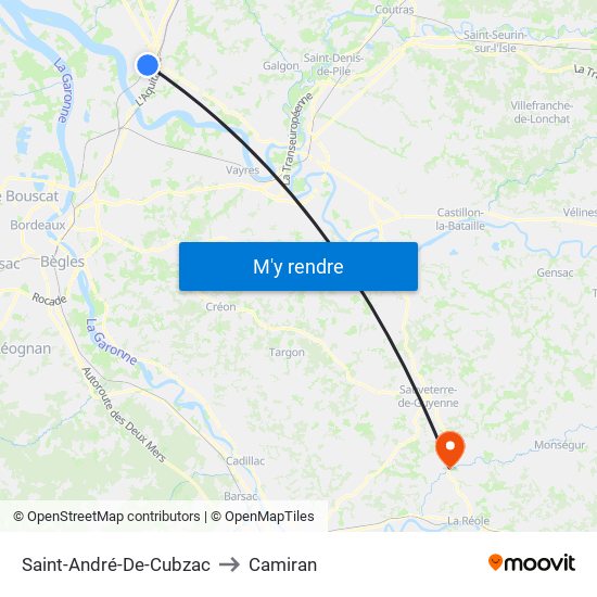 Saint-André-De-Cubzac to Camiran map