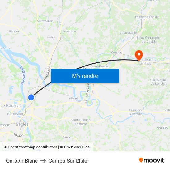 Carbon-Blanc to Camps-Sur-L'Isle map