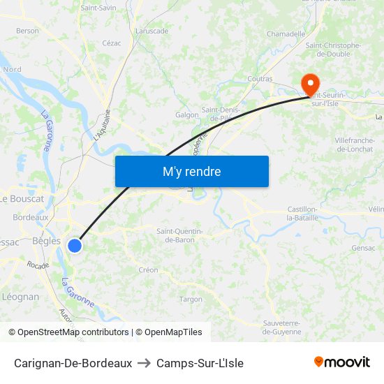 Carignan-De-Bordeaux to Camps-Sur-L'Isle map