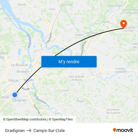 Gradignan to Camps-Sur-L'Isle map