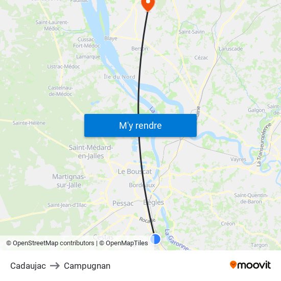 Cadaujac to Campugnan map