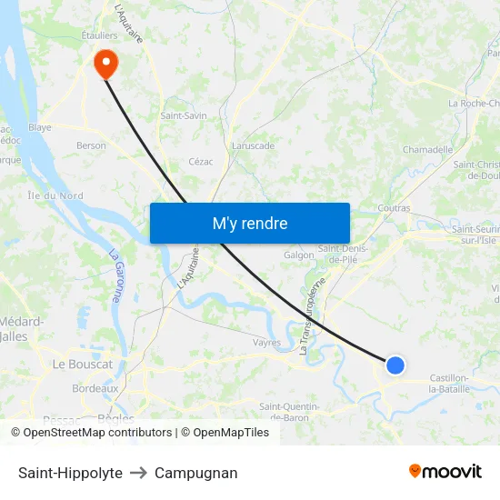 Saint-Hippolyte to Campugnan map