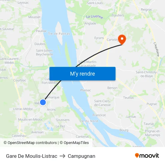 Gare De Moulis-Listrac to Campugnan map