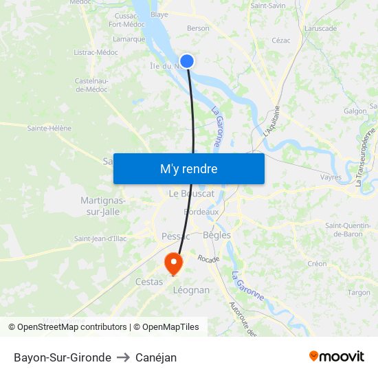 Bayon-Sur-Gironde to Canéjan map