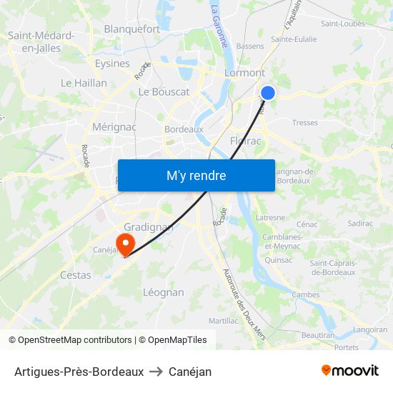 Artigues-Près-Bordeaux to Canéjan map