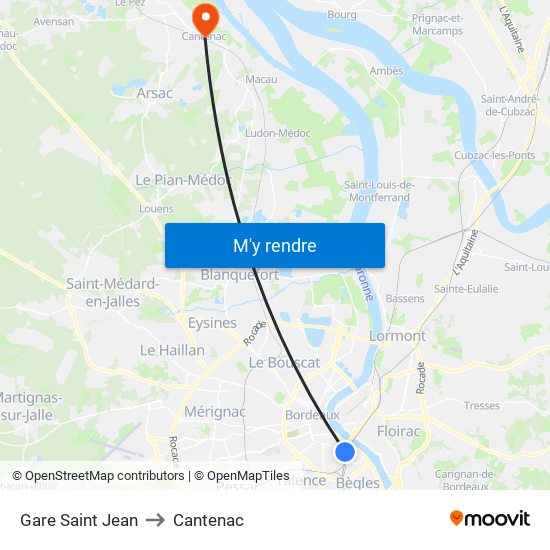 Gare Saint Jean to Cantenac map