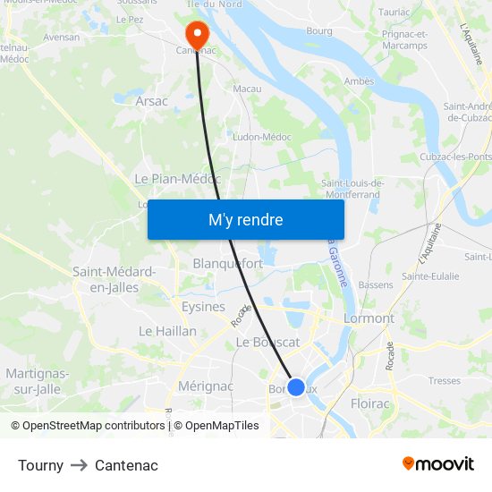 Tourny to Cantenac map