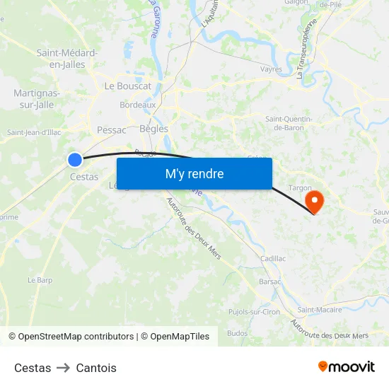 Cestas to Cantois map