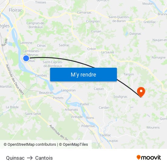 Quinsac to Cantois map