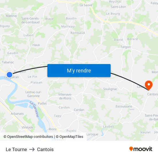 Le Tourne to Cantois map